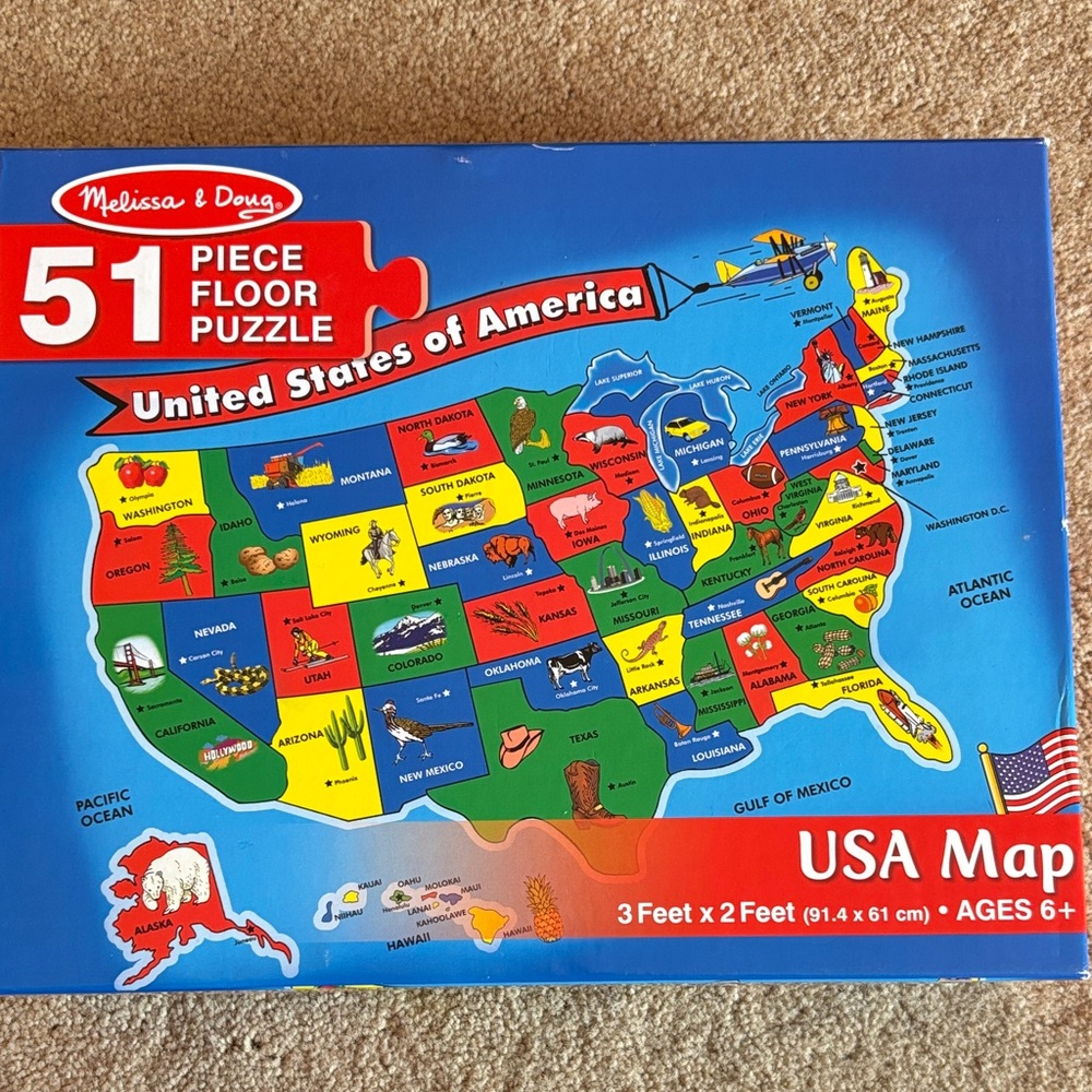 Melissa & Doug USA Map Puzzle - Blue, Red, Yellow